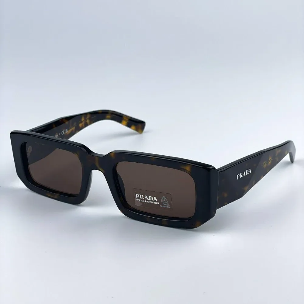 NEW Prada PR06YS 2AU8C1 Havana Tortoise Dark Brown Rectangle Unisex Sunglasses